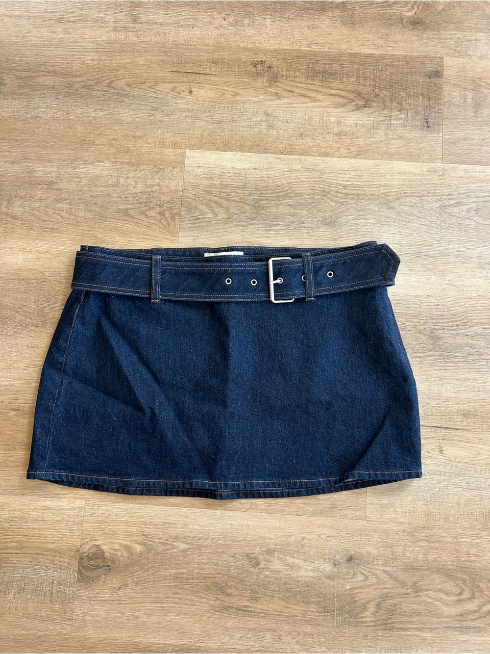 Dark Blue Denim Mini Skirt with Belt